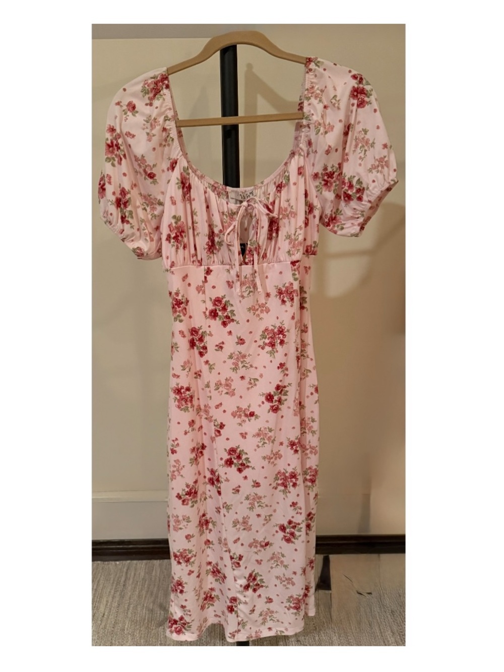 Inspired Hearts Pink Floral Puff-Sleeve Midi Dress